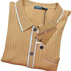 Paul Jones XL Ribbed Knit Short-Sleeve Button Down Polo NWT Grandpacore